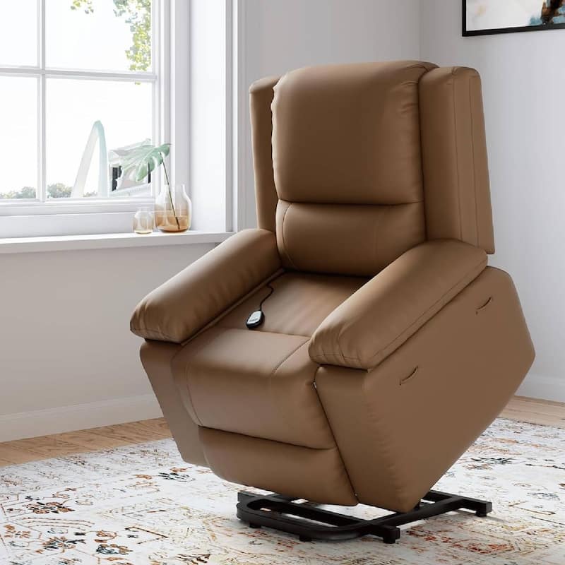 Power Lift Recliner Sofa Chair, Lounge Sofa with Built-in Massage for Living Room, Bedroom - Tan