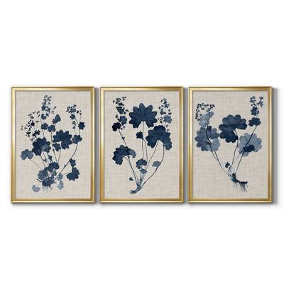 Navy & Linen Leaves II Premium Framed Canvas - Ready to Hang - Multi-Color