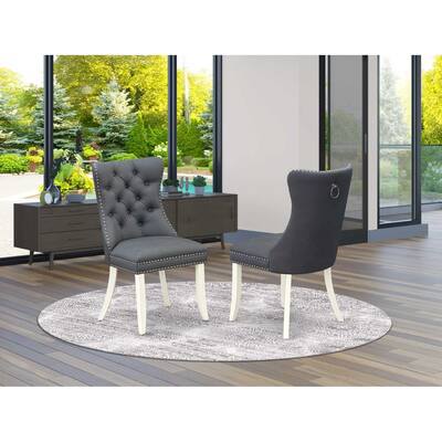 Parson Dining Chairs Set of 2 - Gray Faux Leather Upholstered Chairs with Nailhead Trim