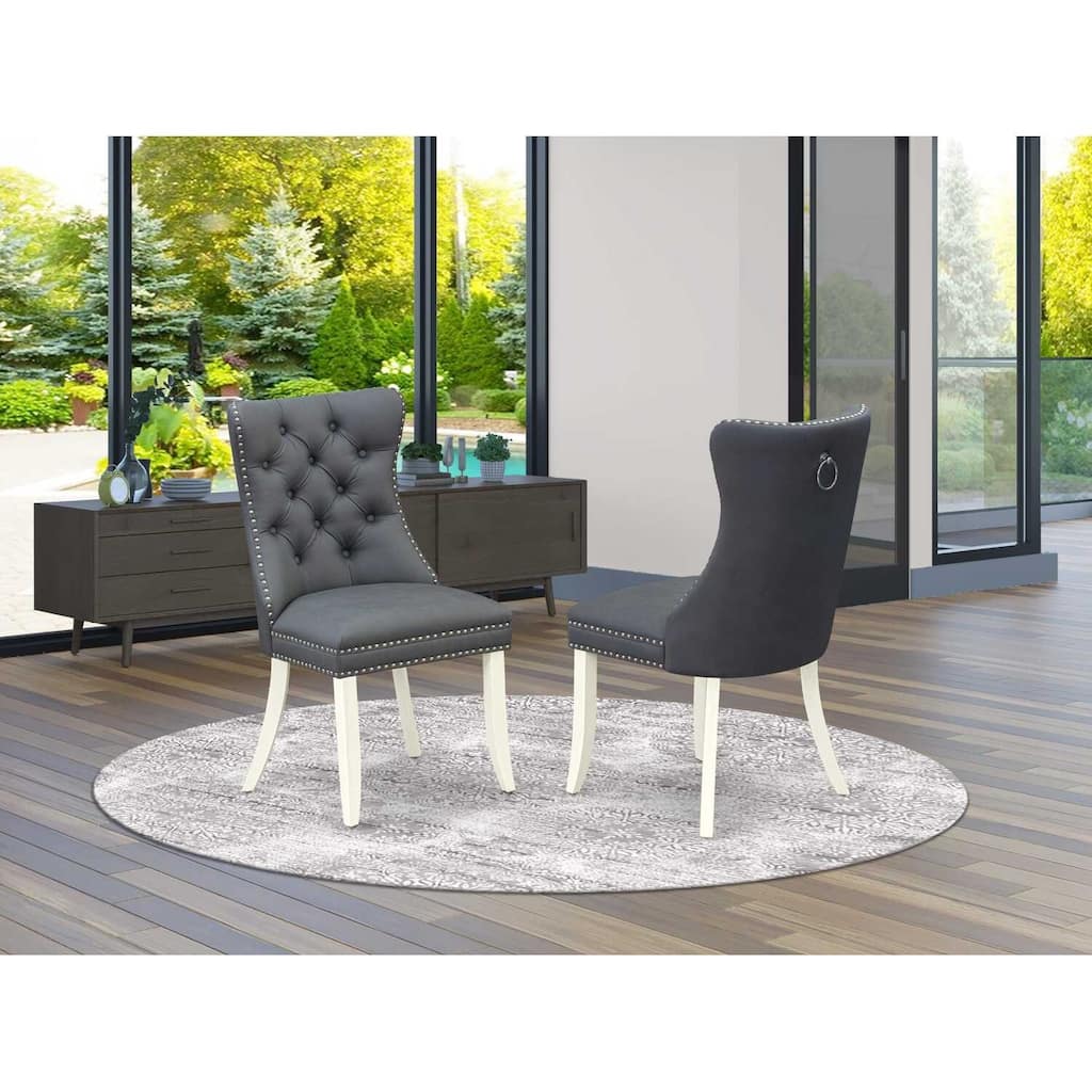 Parson Dining Chairs Set of 2 - Gray Faux Leather Upholstered Chairs with Nailhead Trim