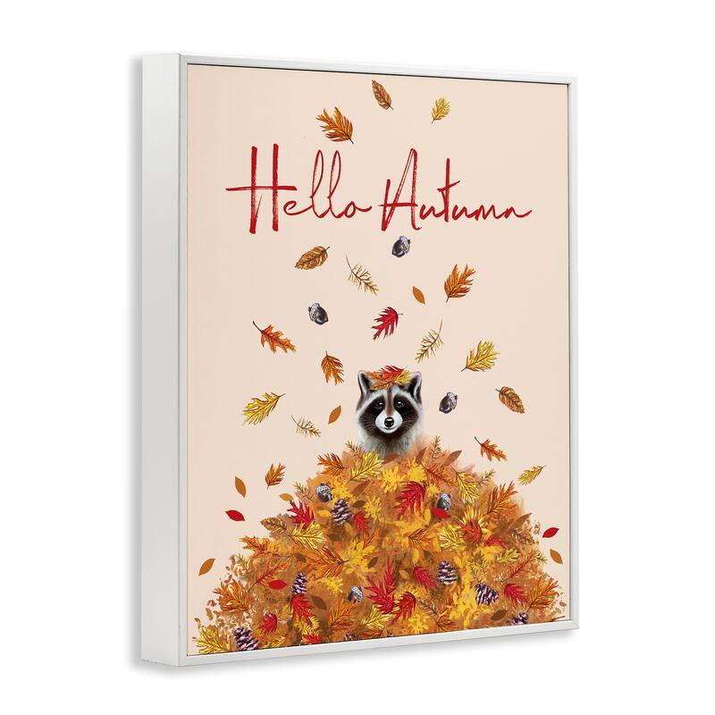 Stupell Hello Autumn Raccoon Framed Giclee Art Design By Elizabeth Tyndall