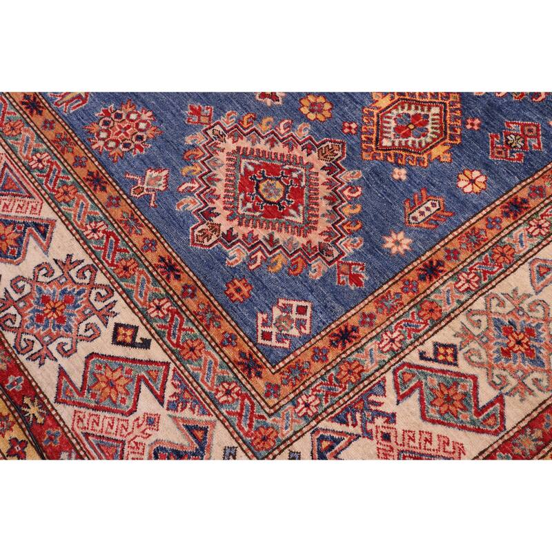 Caucasian Super Kazak Revel Blue/Natural Hand Knotted Wool Rug - 8'8'' x 12'2''