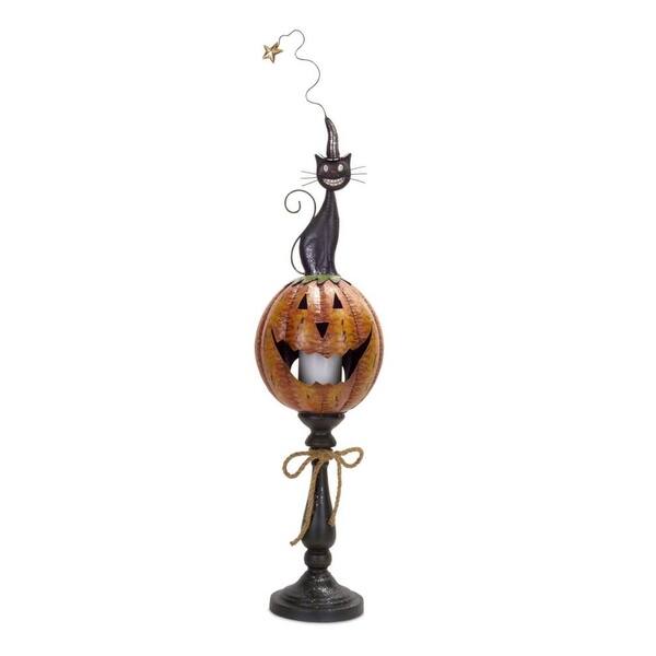 Shop Set Of 2 Cat Sitting On Jack O Lantern Pillar Candle Holder 8