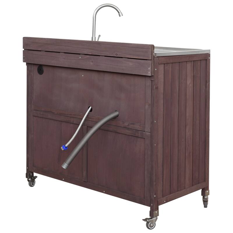 39.4" Outdoor Kitchen Island with 304 Stainless Steel Sink, Faucet & Storage Cabinet