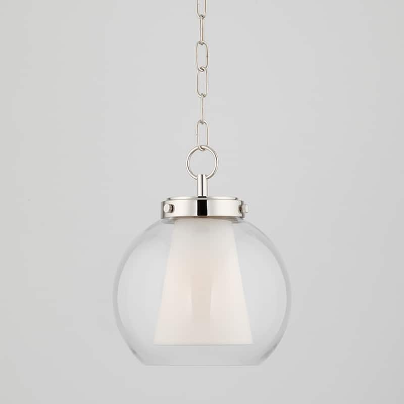 Mitzi by Hudson Valley Sasha 10-inch LED Pendant with Clear Glass Outer, White Belgian Linen Inner