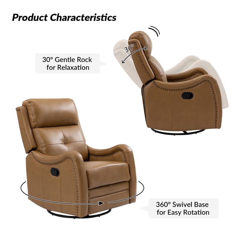 Franco Modern Genuine Leather Swivel Rocker Recliner with Nailhead Trims Sets of 2 by HULALA HOME