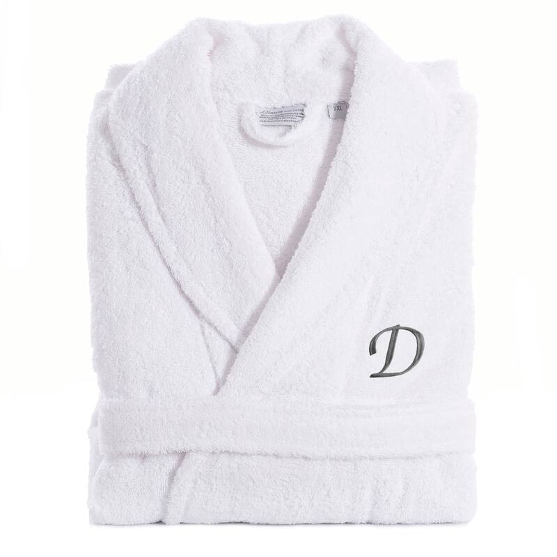 Authentic Hotel and Spa Unisex Turkish Cotton Terry Bath Robe with single letter Grey Monogram - Small/Medium - D
