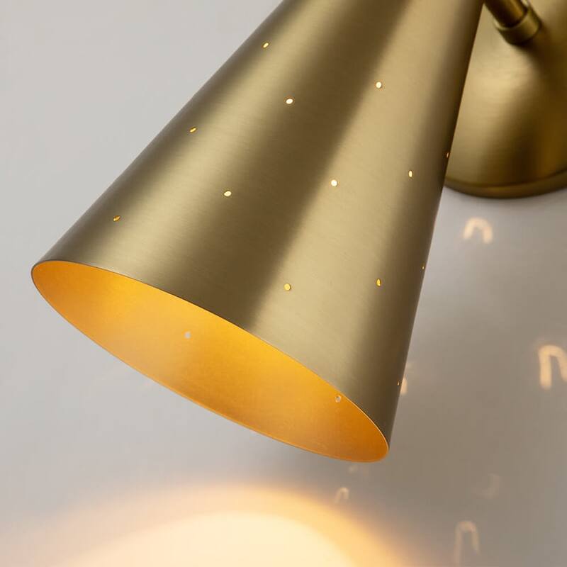 2-Light Mid-century Double Cone Hourglass Wall Light - Brass Nickel