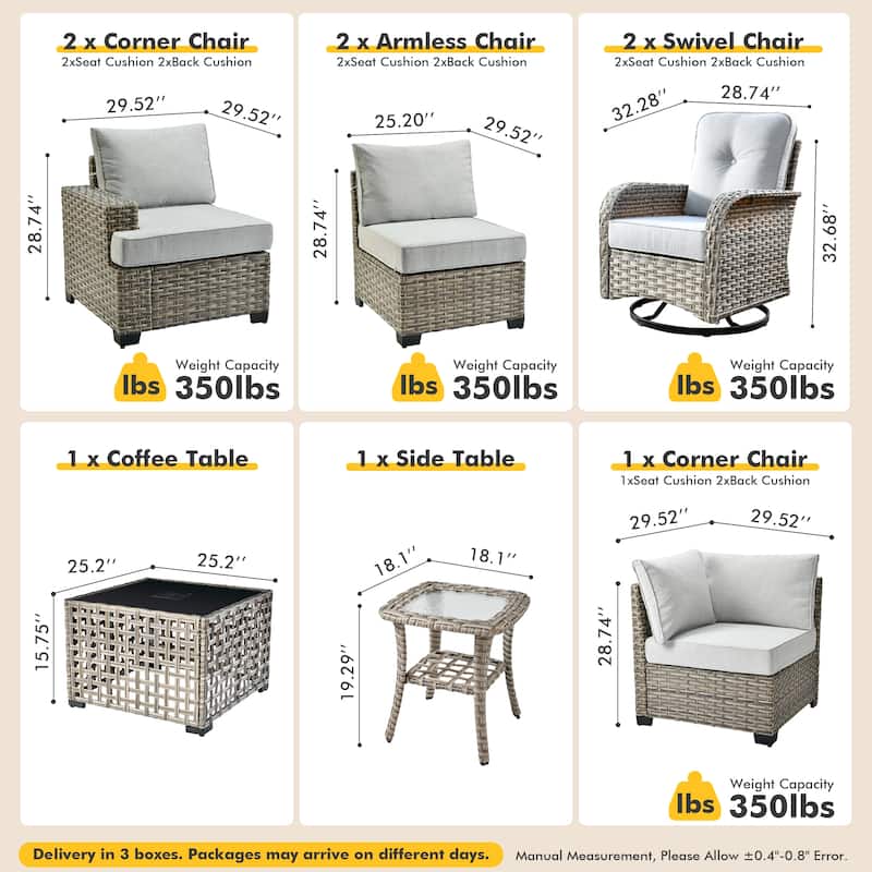 XIZZI 9-piece Outdoor Wicker Patio Furniture Set with Swivel Chairs