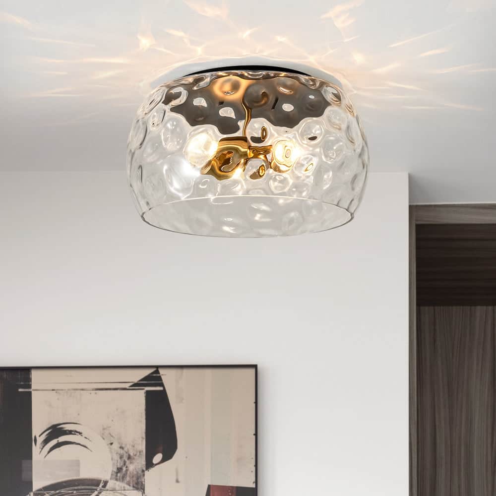 Modern Large Water Glass Shade Round Flush Mount Light