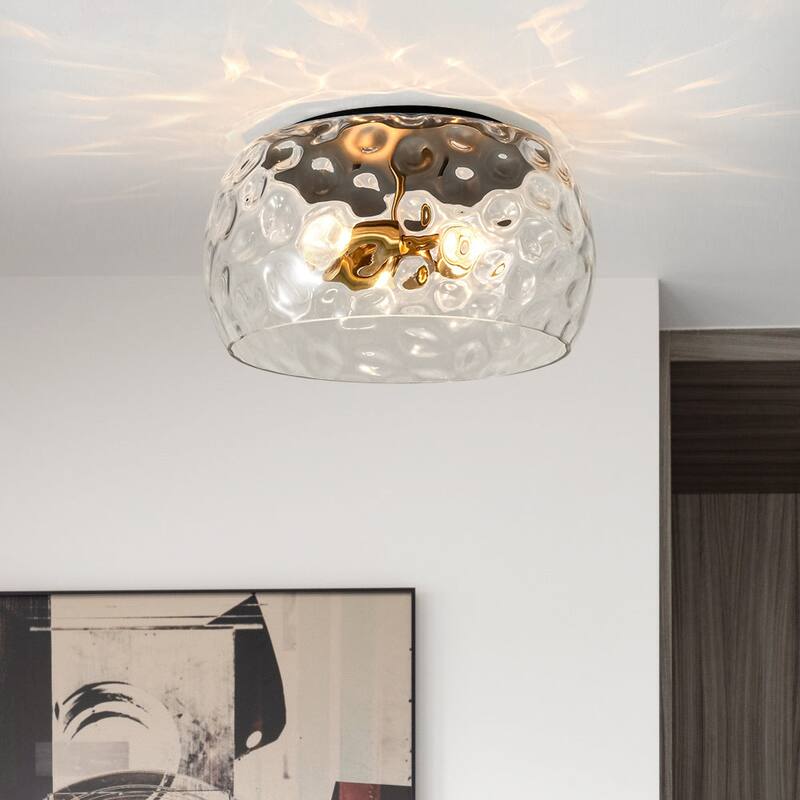 Modern Large Water Glass Shade Round Flush Mount Light
