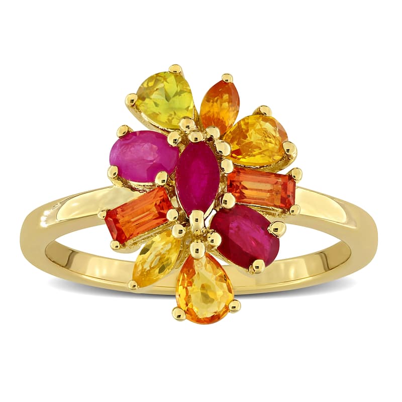 Miadora Multi-Shape Gemstone Floral Ring Sterling Silver