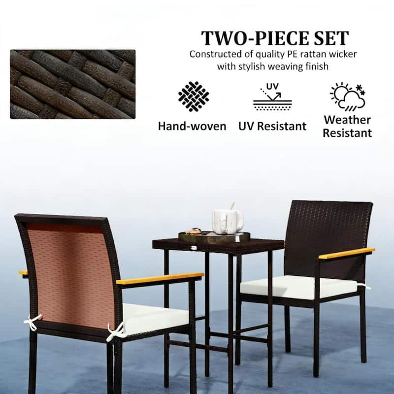 GDFStudio Outdoor Acacia Wood Armrest Rattan Outdoor Dining Chairs Set of 2