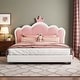 preview thumbnail 11 of 37, Twin Upholstered Platform Bed with Crown-Shaped Headboard, Pink & White Princess Design, Sturdy PU Leather Frame Full White - Full