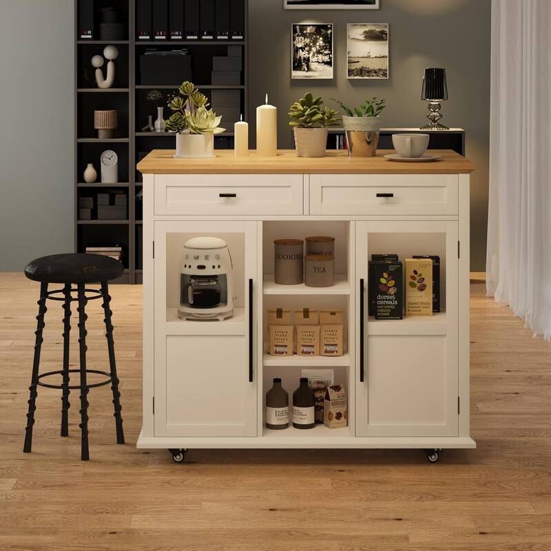 Kitchen Island with Storage,41 Inch Drop Leaf Table with 3 Storage Options