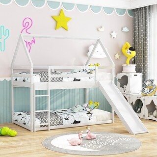 Twin Size Bunk House Bed with Convertible Slide and Ladder - Bed Bath ...