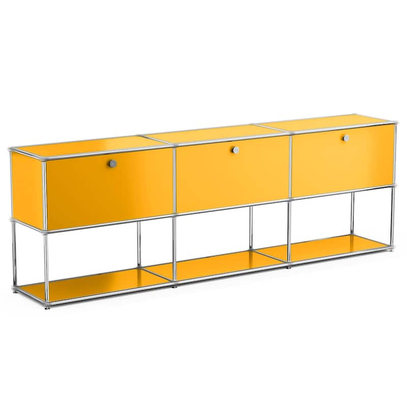 Modern Storage Cabinet Metal Organizer for Living Room and Home Office - Yellow 2 layer 3 door