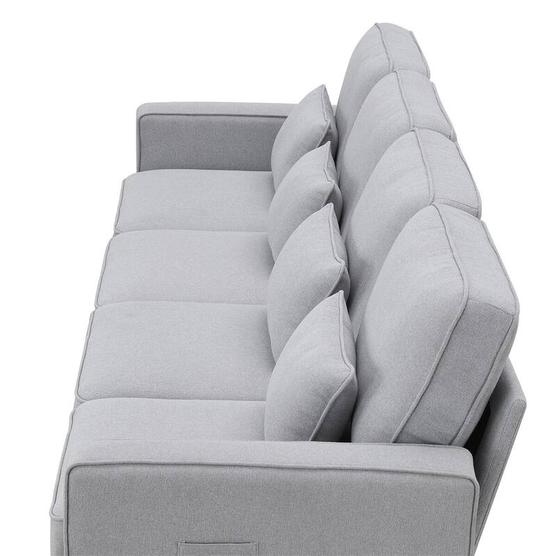 Merax 104" 4-Seater Modern Linen Fabric Sofa with Armrest Pockets and 4 Pillows,Minimalist Style Couch