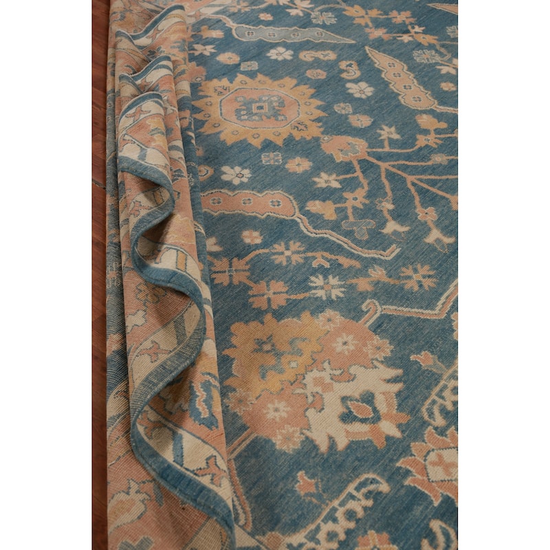 Hand Knotted Oriental 100% Wool Carpet Transitional All-Over Navy Blue & Blues Oushak Area Rug - 13' 10'' X 10' 1''