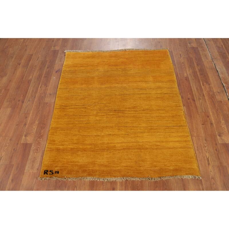 Yellow Gabbeh Oriental Foyer Rug Hand-Knotted Wool Carpet - 3'3"x 3'10"