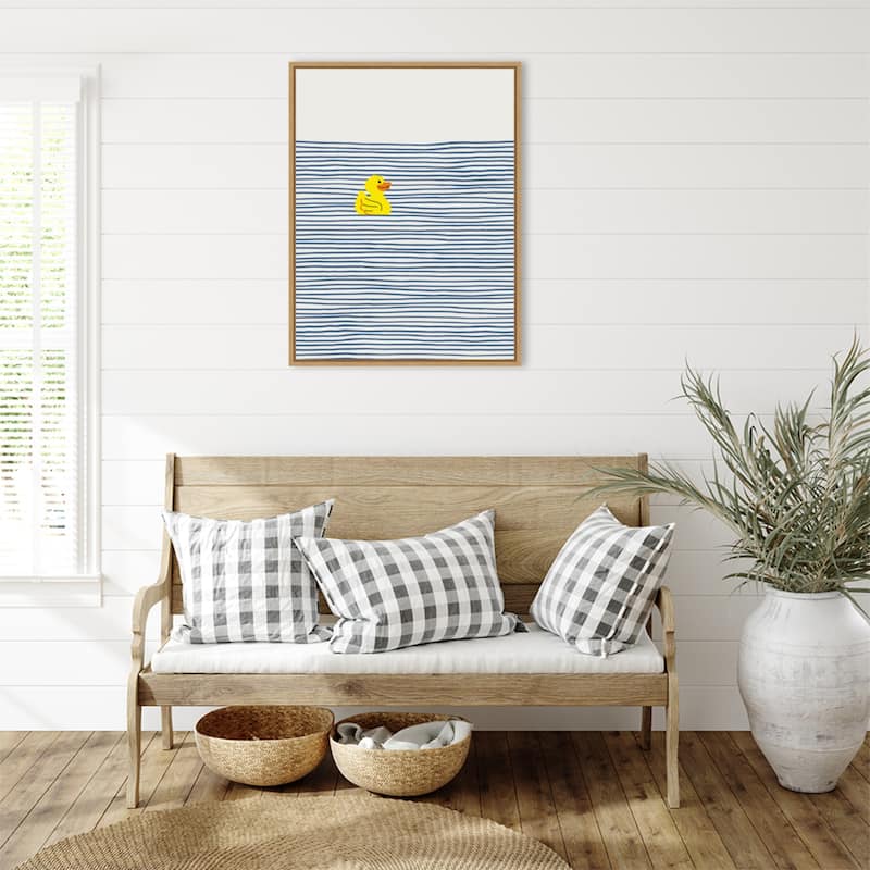 Yellow Duck Afloat by Little Dean Framed Canvas Wall Art