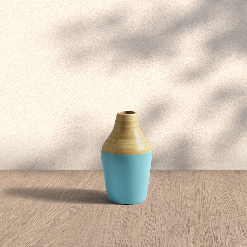Tropics Bamboo Vase - AQUA - 8 Inches