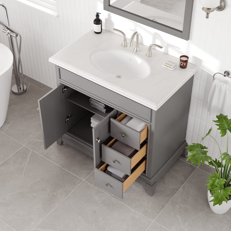 Elite Stamford Bath Vanity with Carrara Quartz Top and Porcelain Sink