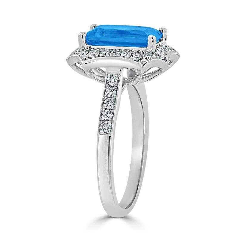 Auriya Vintage 1 3/4ct Emerald-cut Swiss-Blue Topaz and Halo Diamond Engagement Ring 3/8ctw 14k Gold