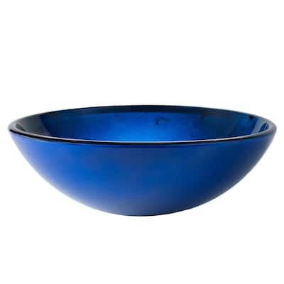 KRAUS Irruption Blue 16 1/2 inch Round Glass Vessel Bathroom Sink