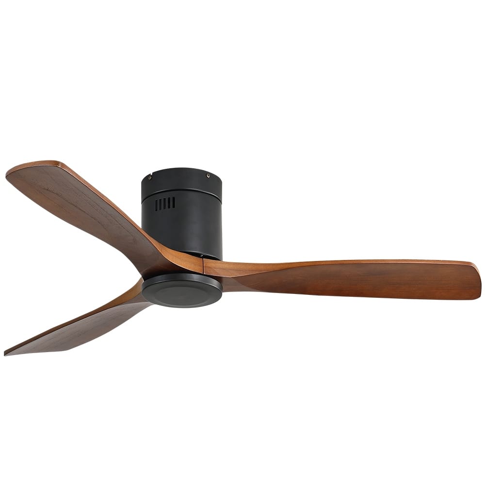 52" Flush Mount Ceiling Fan without Light,Reversible DC Motor,Wood Blades,Black and Walnut - 52 inch diameter