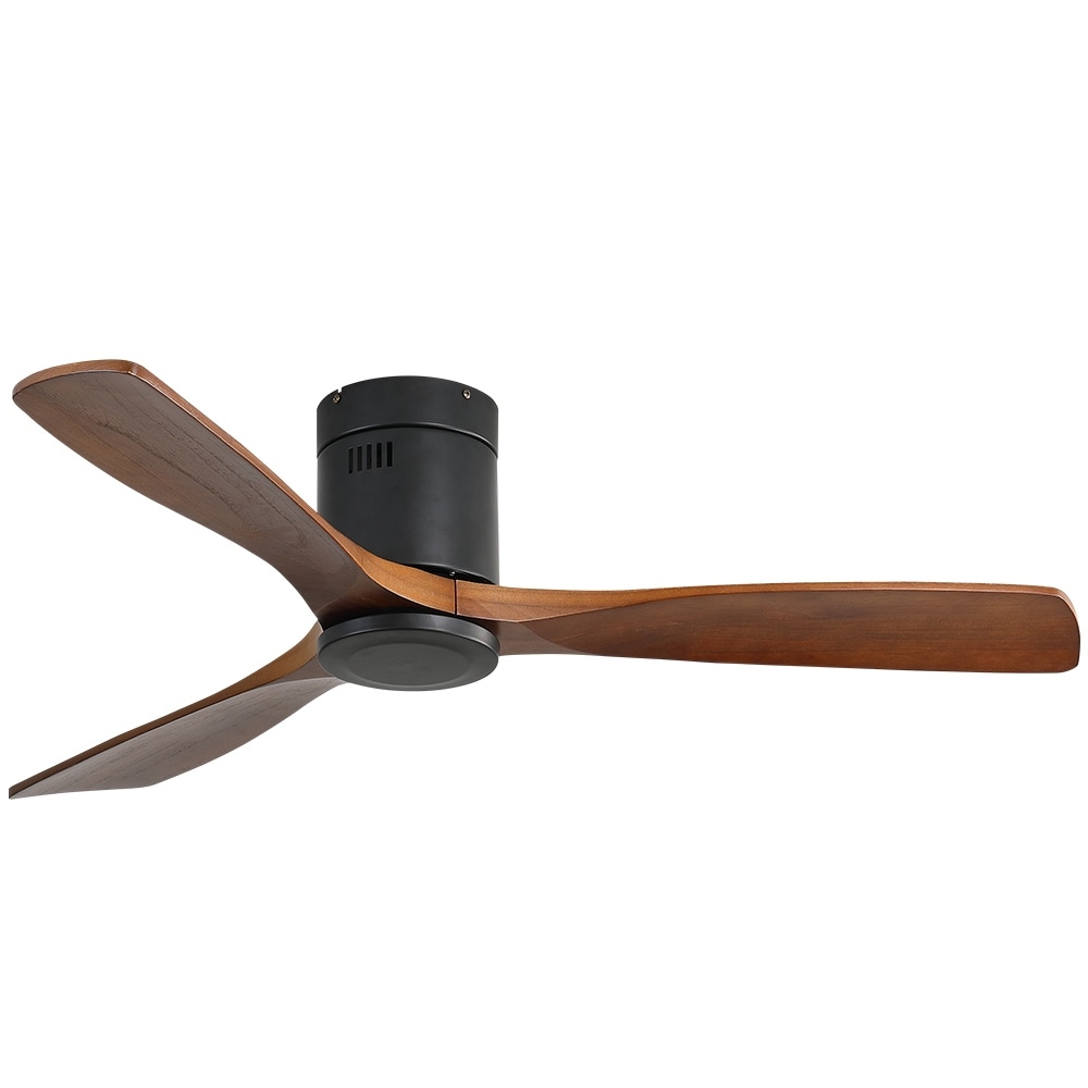 52" Flush Mount Ceiling Fan without Light,Reversible DC Motor,Wood Blades,Black and Walnut - 52 inch diameter