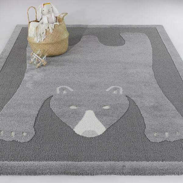 slide 2 of 10, Mod-Tod Barry Kids Bear Area Rug 4'4" x 6' - Grey - Rectangle