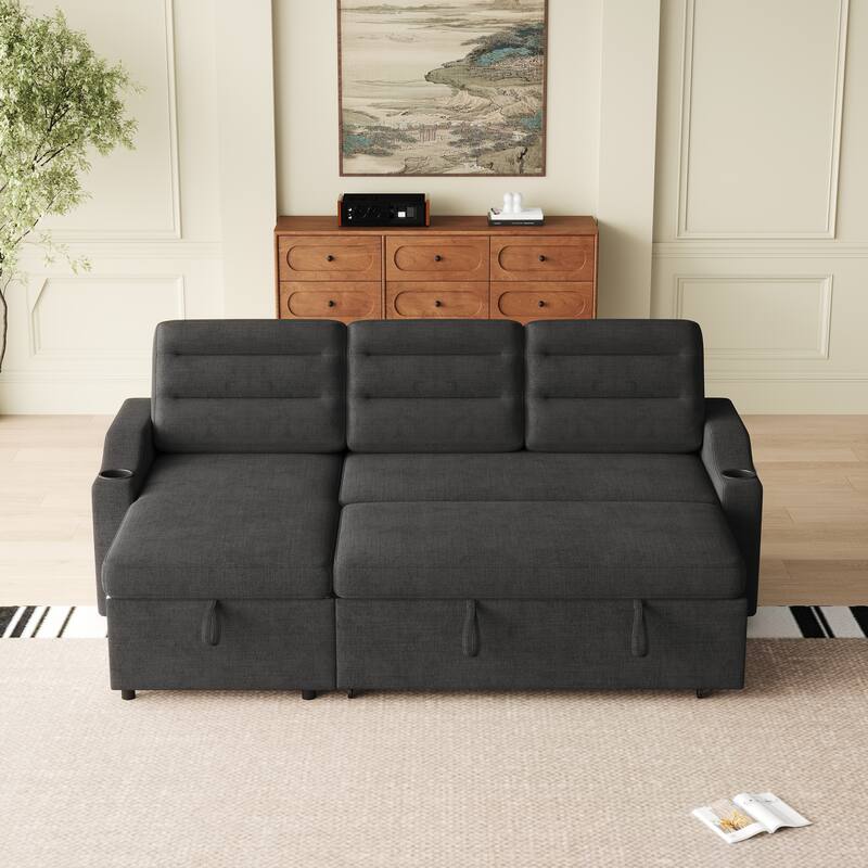 83.5-Inch Convertible Sofa Bed - Stylish Polyester Recliner with Storage for Small Spaces