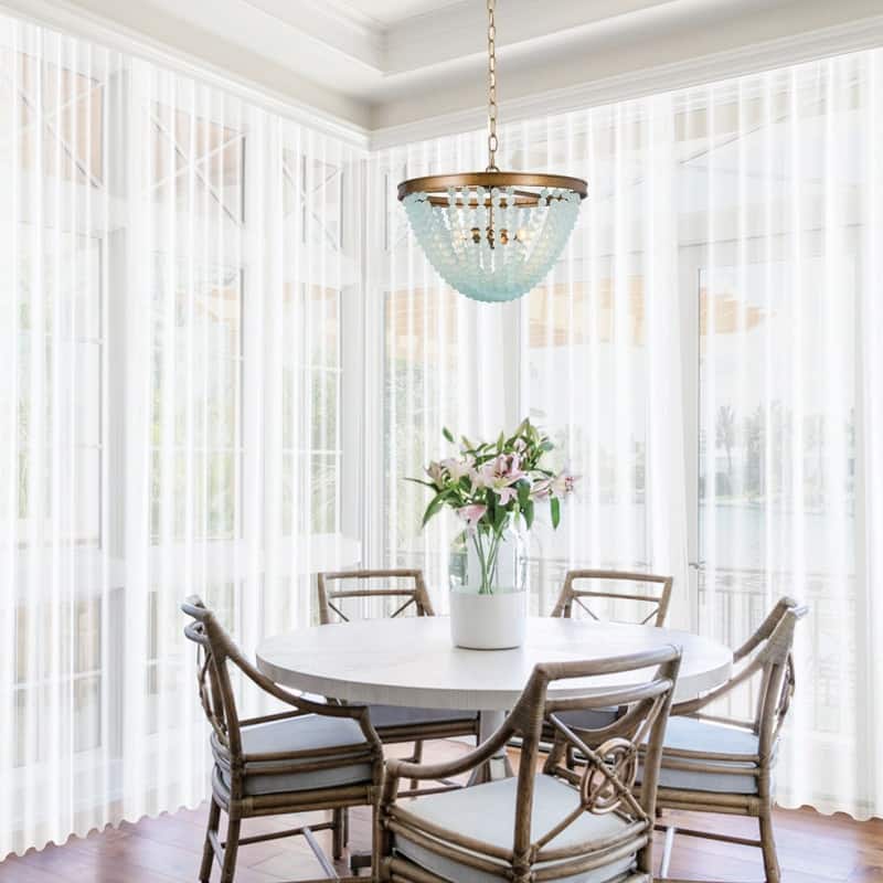 Coastal Beach 3-light Beads Chandelier Mid-century Modern Boho Blue White Pendant Lights - D15.7"*H11.5"