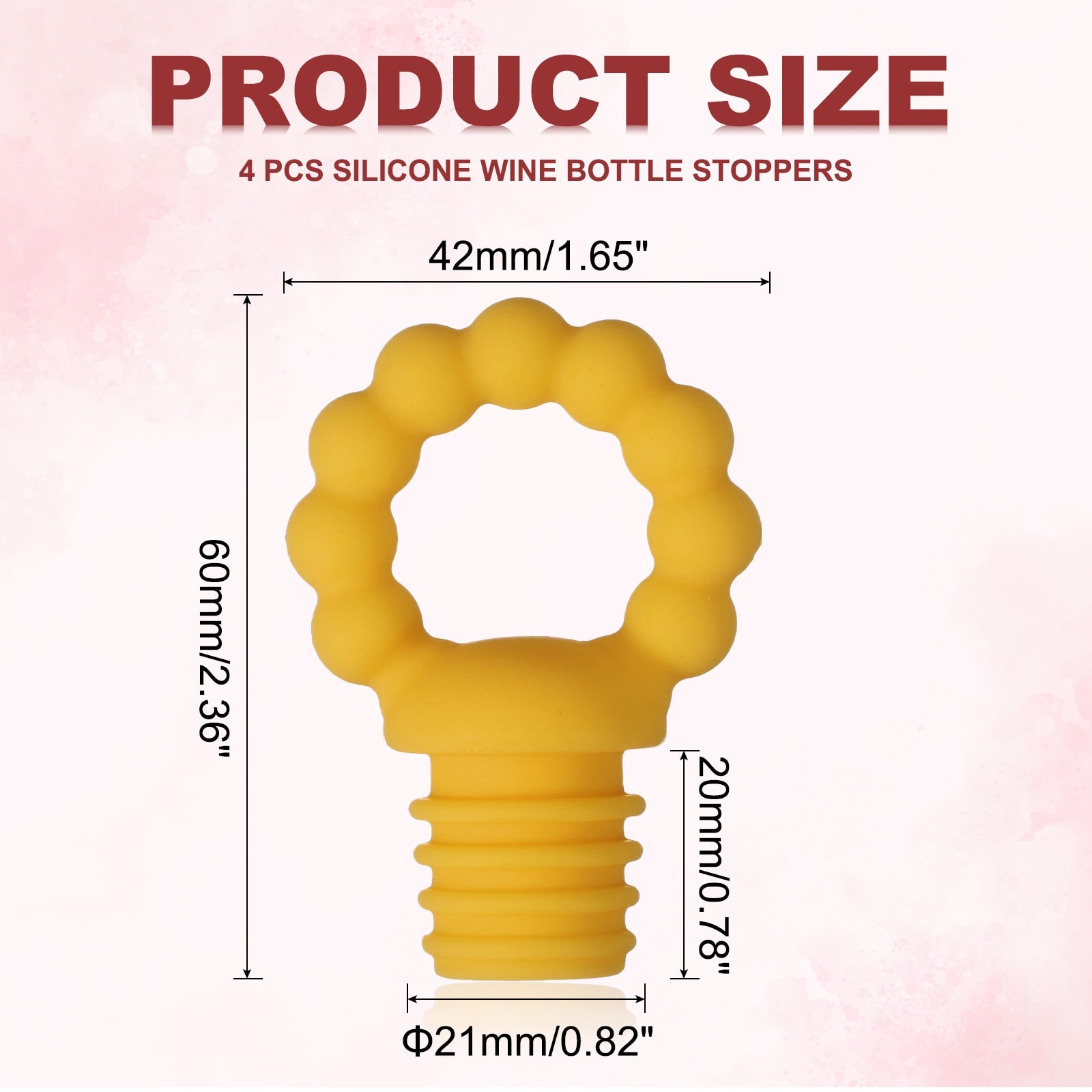 4 Pcs Ring Shape Silicone Wine Bottle Stoppers for Wine Beverage, Yellow - 1.65 inch
