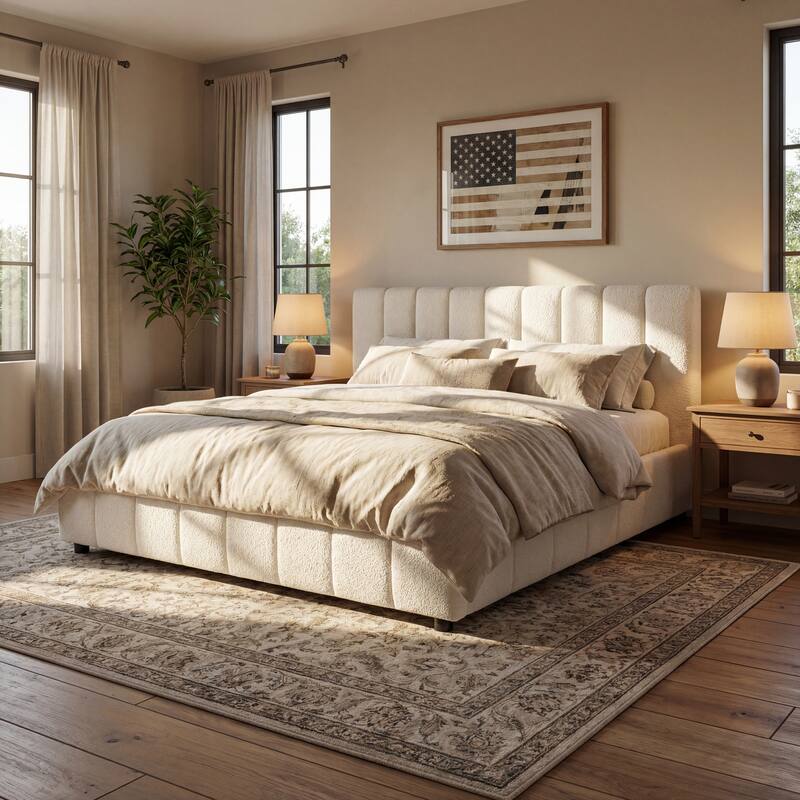 Christopher Knight Home - Modern Boucle Upholstered Platform Bed with Vertical Tufted Headboard - King