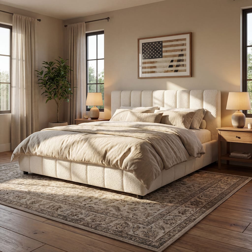 Christopher Knight Home - Modern Boucle Upholstered Platform Bed with Vertical Tufted Headboard