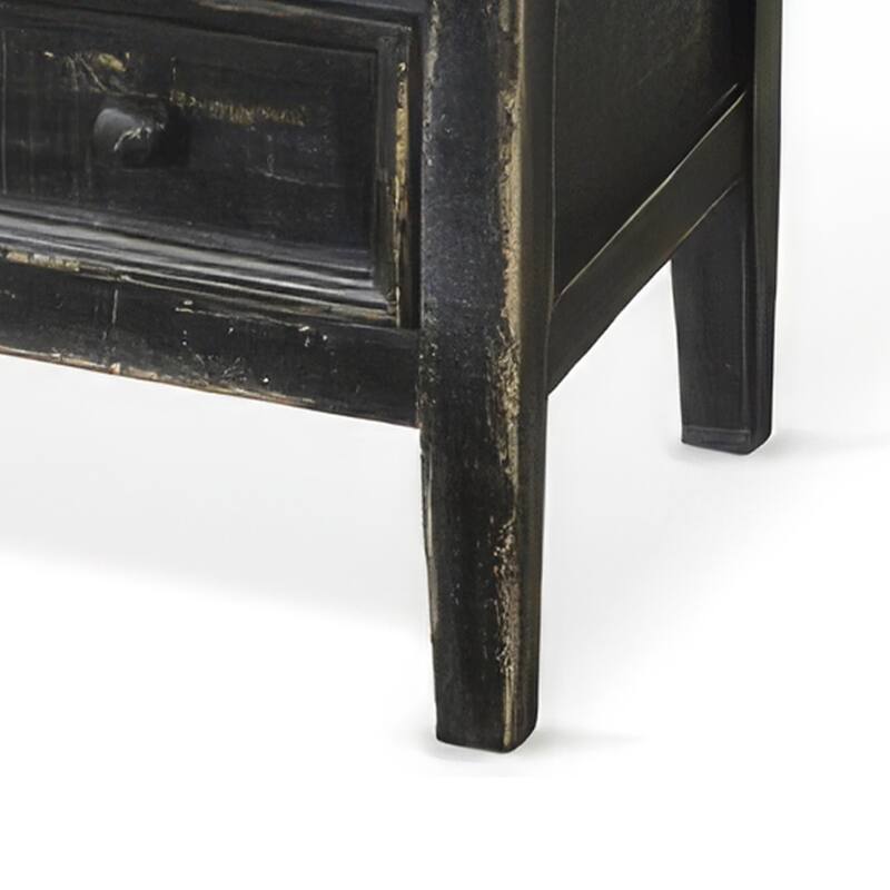 Rena Side End Table with 3 Drawers, 28 Inch Rustic Black Mahogany Wood