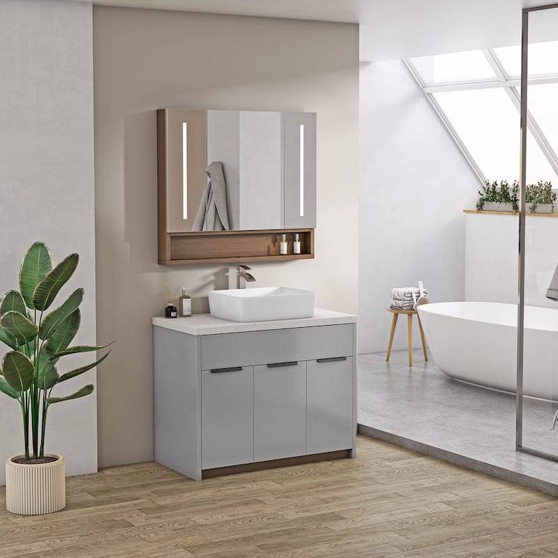 Sinber White Ceramic Countertop Bathroom Vanity Vessel Sink