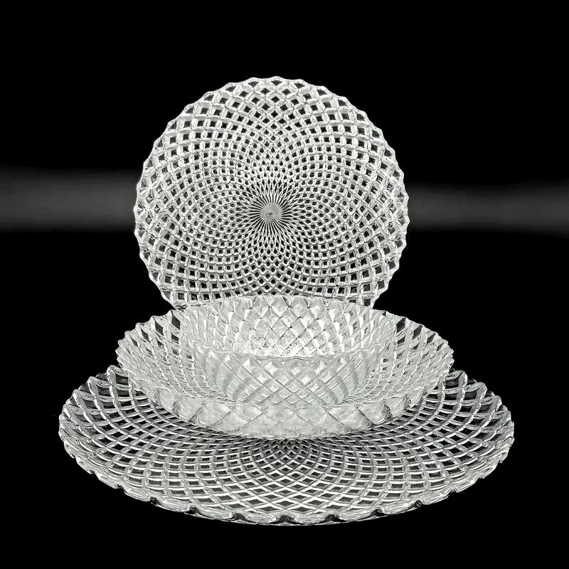Unique Diamond Pattern Glass Dinner Set Perfect for Everyday Dining and Special Occasions