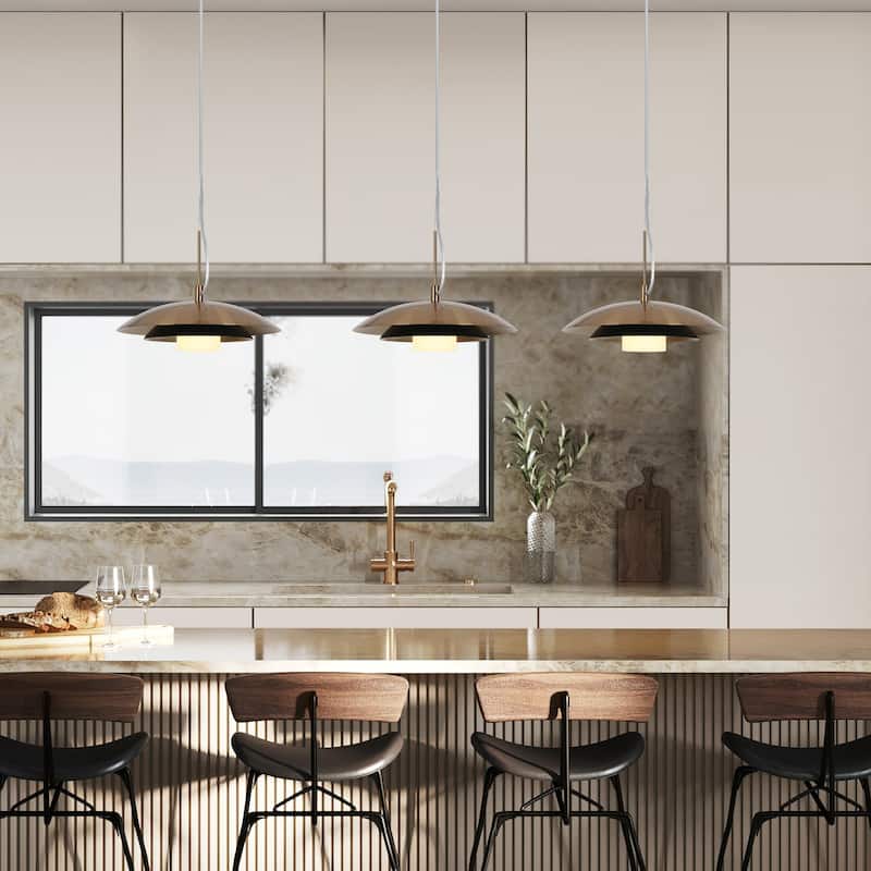 Modern 1-Light LED Dome Pendant Light Black Gold Island Lights - D12" x H69.5" Max