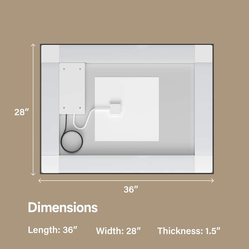 Black LED Bathroom Mirror with Tempered Glass, Anti-Fog, Dimmable - 36" W x 28" H