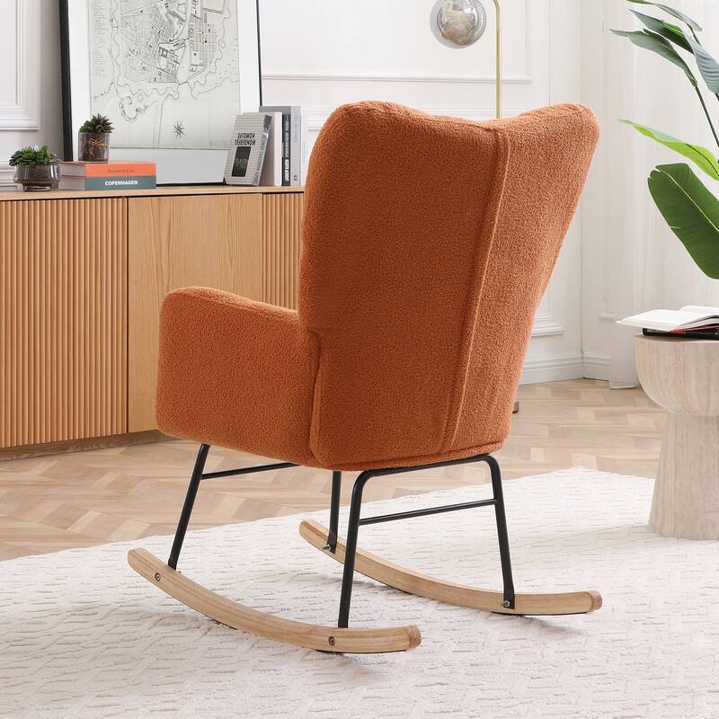 Teddy Upholstered Rocking Chair with High Backrest
