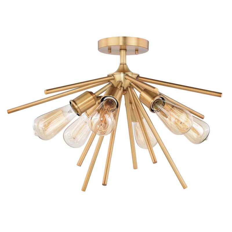 Estelle 24-in W Mid-Century Modern Sputnik Semi Flush Mount Ceiling Light - 24-in W x 14.5-in H x 24-in D - Natural Brass - 24-in W x 14.5-in H x 24-in D