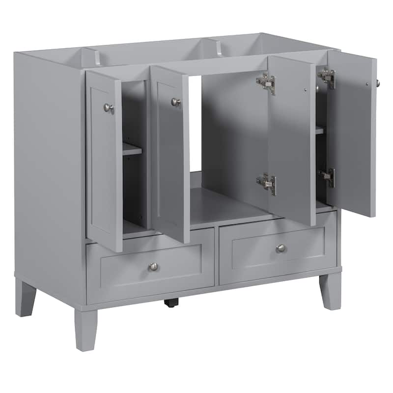 36'' Freestanding Bathroom Vanity without Sink, Solid Wood Frame Bathroom Storage Cabinet with 2 Drawers and 4 Soft-Close Doors