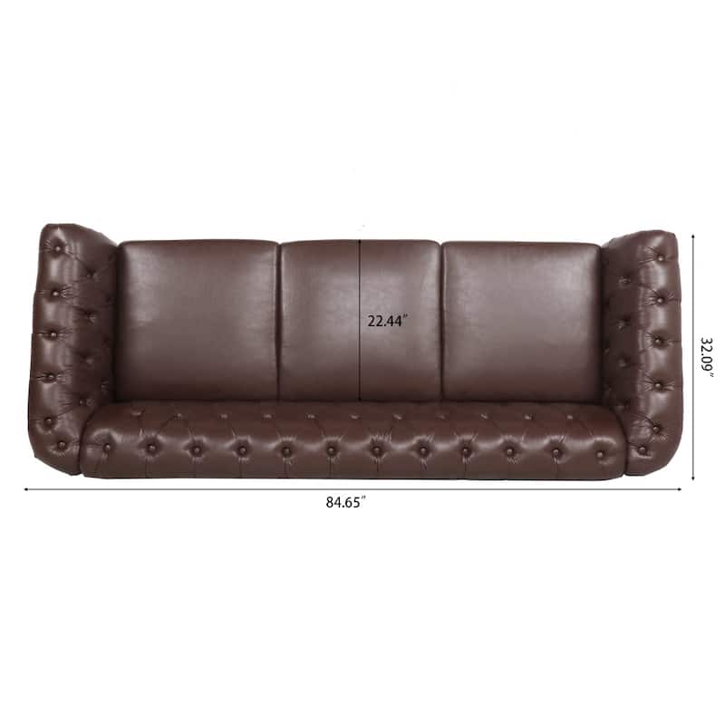 84.65" PU Rolled Arm Chesterfield 3 Seater Sofa