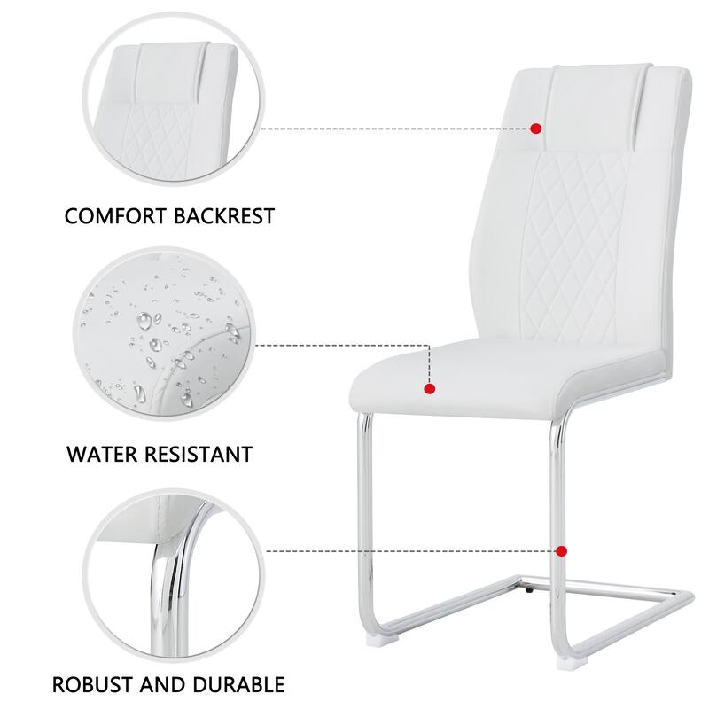 Leather Dining Chair Set of 6 Office Chair with C-Shaped Metal Legs