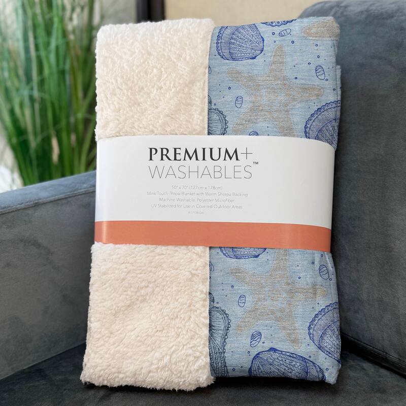 Premium Machine Washable ASB183 Coastal Starfish Sherpa Throw Blanket
