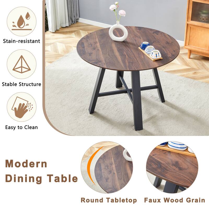 7 Piece Dining Table Set, Kitchen Dining Table Set for 6, Modern Round Wooden Dining Table & Fabric Dining Chairs Set for 6