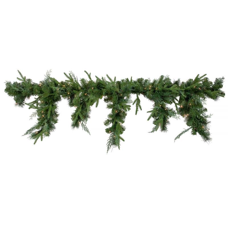 6' x 18" Mixed Pine Artificial Christmas Icicle Garland, Clear Lights